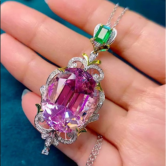 NEW STERLING SILVER VINTAGE NATURAL BRILLIANT MORGANITE PENDANT NECKLACE - Picture 3 of 6